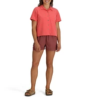 Royal Robbins Women's Desert Pucker Point Collar Short Sleeve Button Front Boxy Top