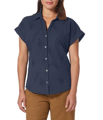 Royal Robbins Women's Oasis Non-Stretch Lawn Woven Point Collar Short Sleeve Button Front Top