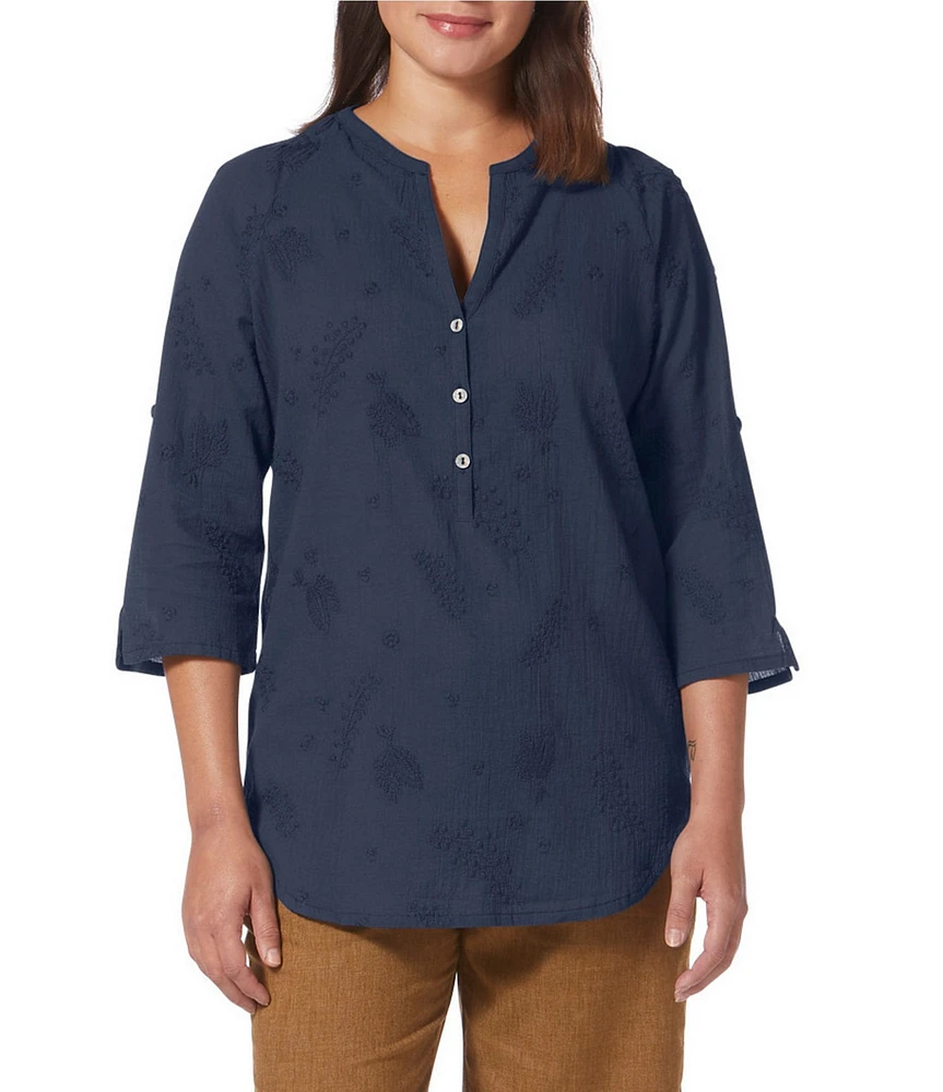 Royal Robbins Women's Oasis Non-Stretch Lawn Woven Split V-Neck 3/4 Sleeve Tunic