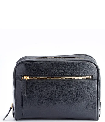 ROYCE New York Pebbled Leather Zip Toiletry Travel Bag