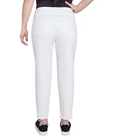Ruby Rd. Straight Leg Embroidered Frayed Hem Pull-On Ankle Pants
