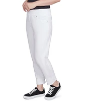 Ruby Rd. Straight Leg Embroidered Frayed Hem Pull-On Ankle Pants