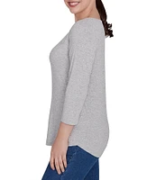 Ruby Rd. Boat Neck 3/4 Sleeve Embellished Glitter Knit Top