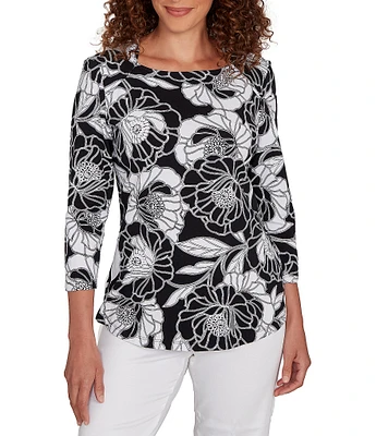 Ruby Rd. Bold Floral Envelope Neck 3/4 Sleeve Top