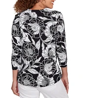 Ruby Rd. Bold Floral Envelope Neck 3/4 Sleeve Top