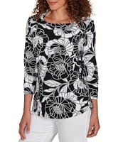 Ruby Rd. Bold Floral Envelope Neck 3/4 Sleeve Top