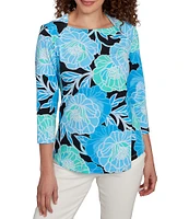 Ruby Rd. Bold Floral Envelope Neck 3/4 Sleeve Top