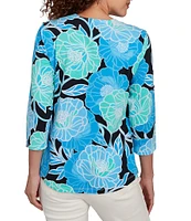 Ruby Rd. Bold Floral Envelope Neck 3/4 Sleeve Top