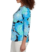 Ruby Rd. Bold Floral Envelope Neck 3/4 Sleeve Top