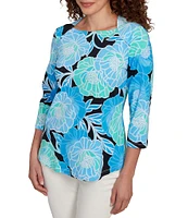 Ruby Rd. Bold Floral Envelope Neck 3/4 Sleeve Top