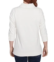 Ruby Rd. Collared V-Neck 3/4 Sleeve Luxe Rib Knit Sweater