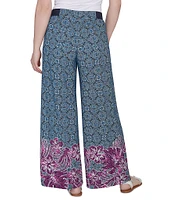 Ruby Rd. Crepe Knit Floral Border Print Wide-Leg Pull-On Pants