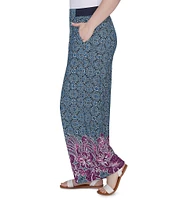 Ruby Rd. Crepe Knit Floral Border Print Wide-Leg Pull-On Pants