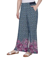 Ruby Rd. Crepe Knit Floral Border Print Wide-Leg Pull-On Pants