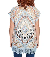 Ruby Rd. Crochet Geometric Cap Sleeve Open-Front Cardigan