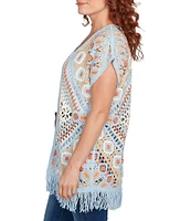 Ruby Rd. Crochet Geometric Cap Sleeve Open-Front Cardigan