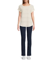 Ruby Rd. Crochet Knit Boat Neck Short Button Tab Sleeve Top