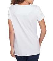Ruby Rd. Embellished Abstract Palm Print Crew Neck Short Sleeve T-Shirt