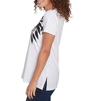 Ruby Rd. Embellished Abstract Palm Print Crew Neck Short Sleeve T-Shirt