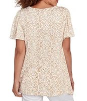 Ruby Rd. Embellished Beaded Macrame Scoop Neck Short Sleeve Top