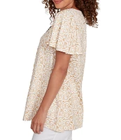 Ruby Rd. Embellished Beaded Macrame Scoop Neck Short Sleeve Top