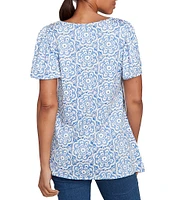 Ruby Rd. Embellished Beaded Macrame Scoop Neck Short Sleeve Top