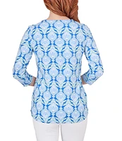 Ruby Rd. Embellished Foulard Print Split Round Neck 3/4 Sleeve Knit Top