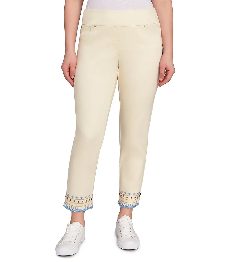 Ruby Rd. Embroidered Beaded Hem Pull-On Ankle Pants
