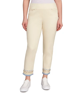 Ruby Rd. Embroidered Beaded Hem Pull-On Ankle Pants