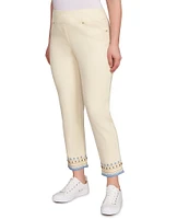 Ruby Rd. Embroidered Beaded Hem Pull-On Ankle Pants