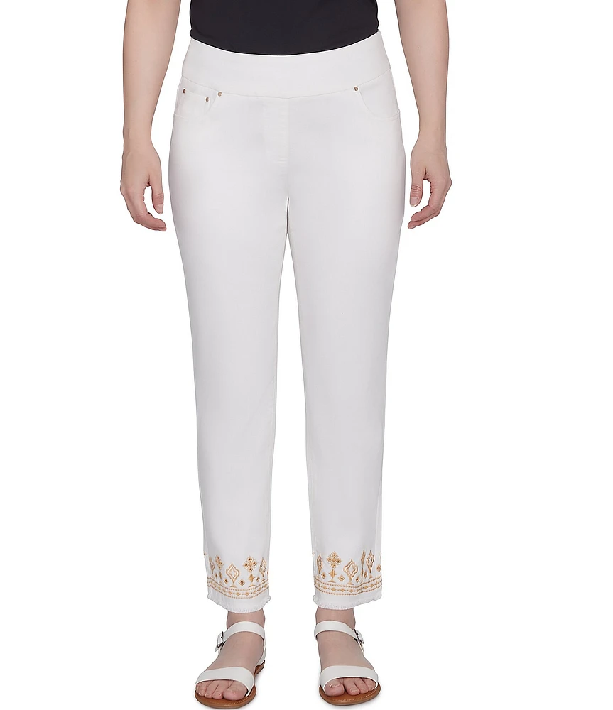 Ruby Rd. Embroidered Hem Pull-On Ankle Pants