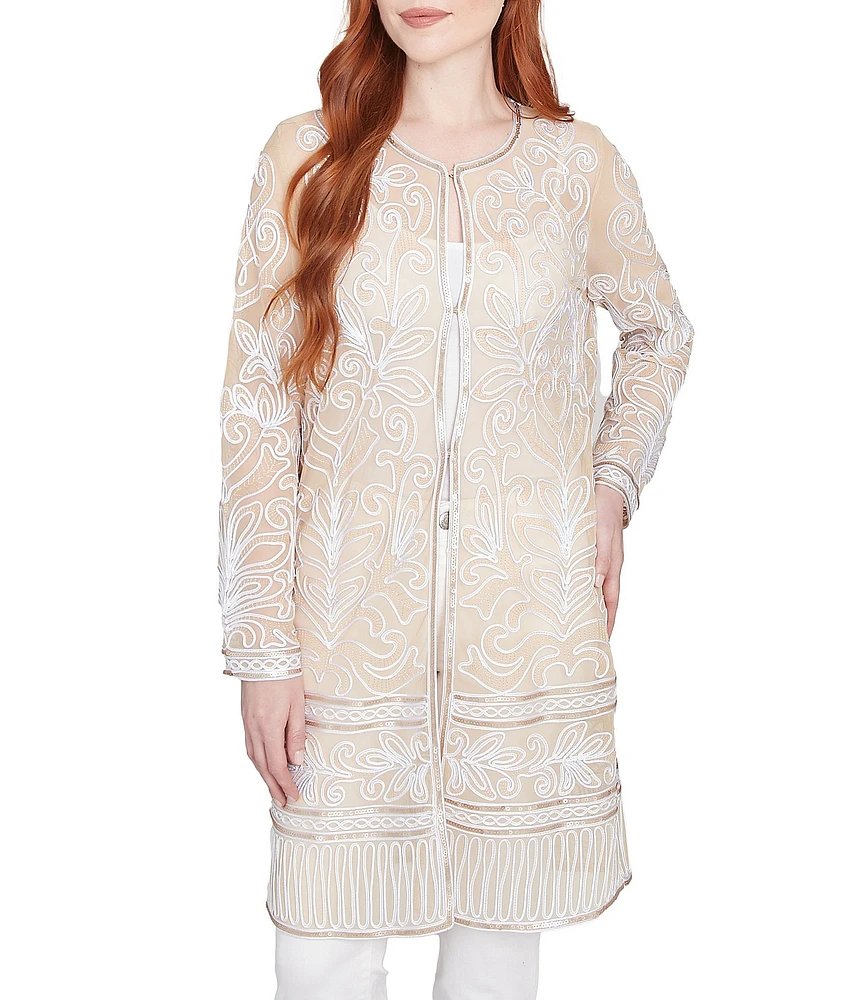 Ruby Rd. Embroidered Mesh Round Neck Long Sleeve Jacket