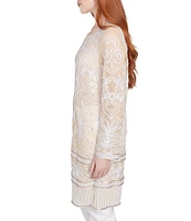 Ruby Rd. Embroidered Mesh Round Neck Long Sleeve Jacket
