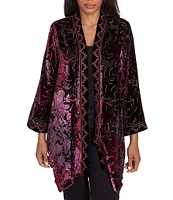 Ruby Rd. Embroidered Paisley Velvet Shawl Neck Long Sleeve Open Front Cardigan Sweater