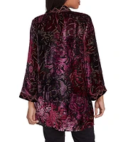 Ruby Rd. Embroidered Paisley Velvet Shawl Neck Long Sleeve Open Front Cardigan Sweater