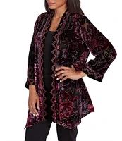 Ruby Rd. Embroidered Paisley Velvet Shawl Neck Long Sleeve Open Front Cardigan Sweater