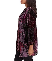 Ruby Rd. Embroidered Paisley Velvet Shawl Neck Long Sleeve Open Front Cardigan Sweater