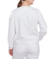 Ruby Rd. Embroidered Round Neck Long Sleeve Button-Front Denim Jacket