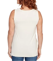 Ruby Rd. Embroidered Soft Jersey Knit Embellished Crew Neck Sleeveless Top