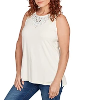 Ruby Rd. Embroidered Soft Jersey Knit Embellished Crew Neck Sleeveless Top