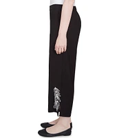 Ruby Rd. Embroidered Tropical Fern Wide Leg Pull-On Cropped Pants