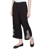 Ruby Rd. Embroidered Tropical Fern Wide Leg Pull-On Cropped Pants
