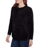 Ruby Rd. Eyelash Knit Mock Neck Long Sleeve Kangaroo Pocket Sweater