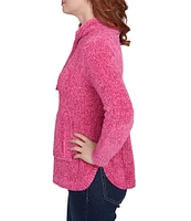 Ruby Rd. Eyelash Knit Mock Neck Long Sleeve Kangaroo Pocket Sweater