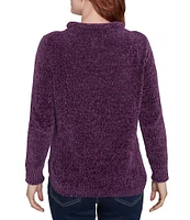 Ruby Rd. Eyelash Knit Mock Neck Long Sleeve Kangaroo Pocket Sweater