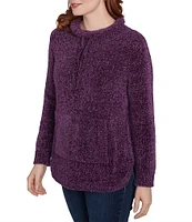 Ruby Rd. Eyelash Knit Mock Neck Long Sleeve Kangaroo Pocket Sweater