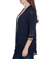 Ruby Rd. Fine-Gauze Tassel Lace Trim 3/4 Sleeve Open-Front Cardigan