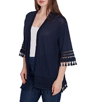 Ruby Rd. Fine-Gauze Tassel Lace Trim 3/4 Sleeve Open-Front Cardigan