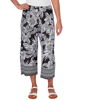 Ruby Rd. Floral Geo Border Print Wide Leg Pull-On Capri Pants