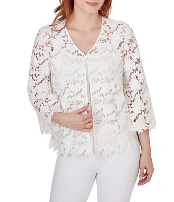 Ruby Rd. Floral Lace V-Neck 3/4 Sleeve Jacket